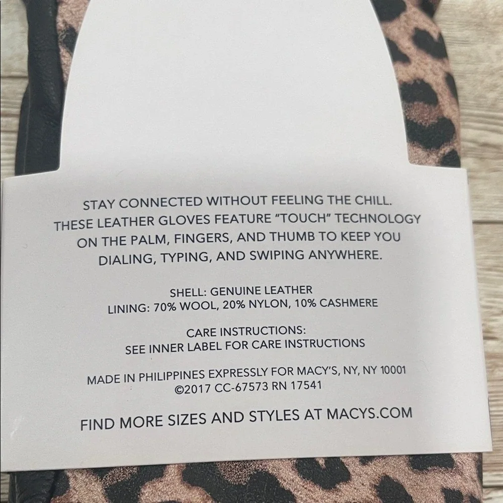 Charter Club Womens Leopard Print Leather Tech Gloves Cashmere Blend‎ Lining L
